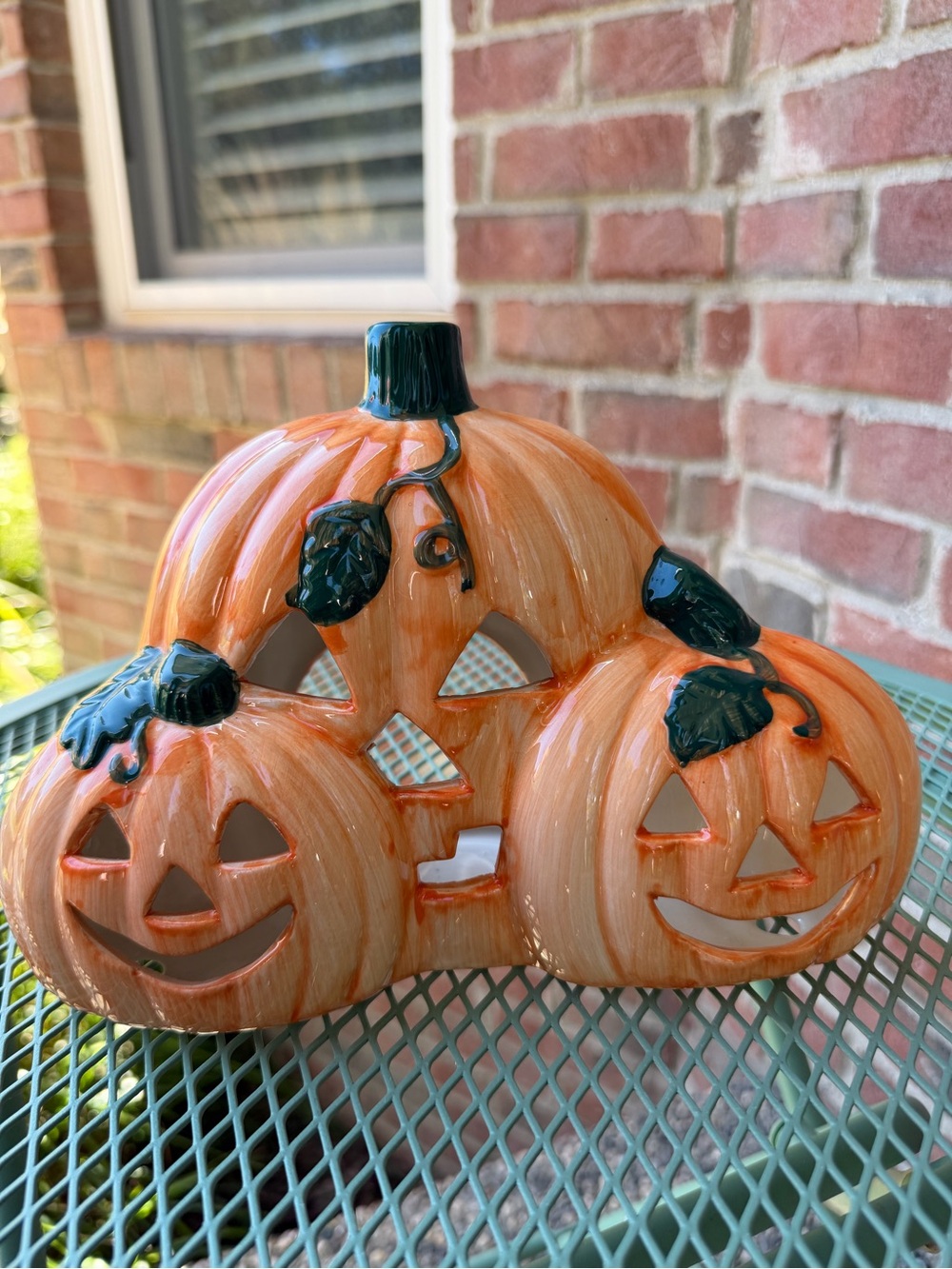 Vintage Ceramic Halloween Pumpkin Patch Tea Light- Taiwan